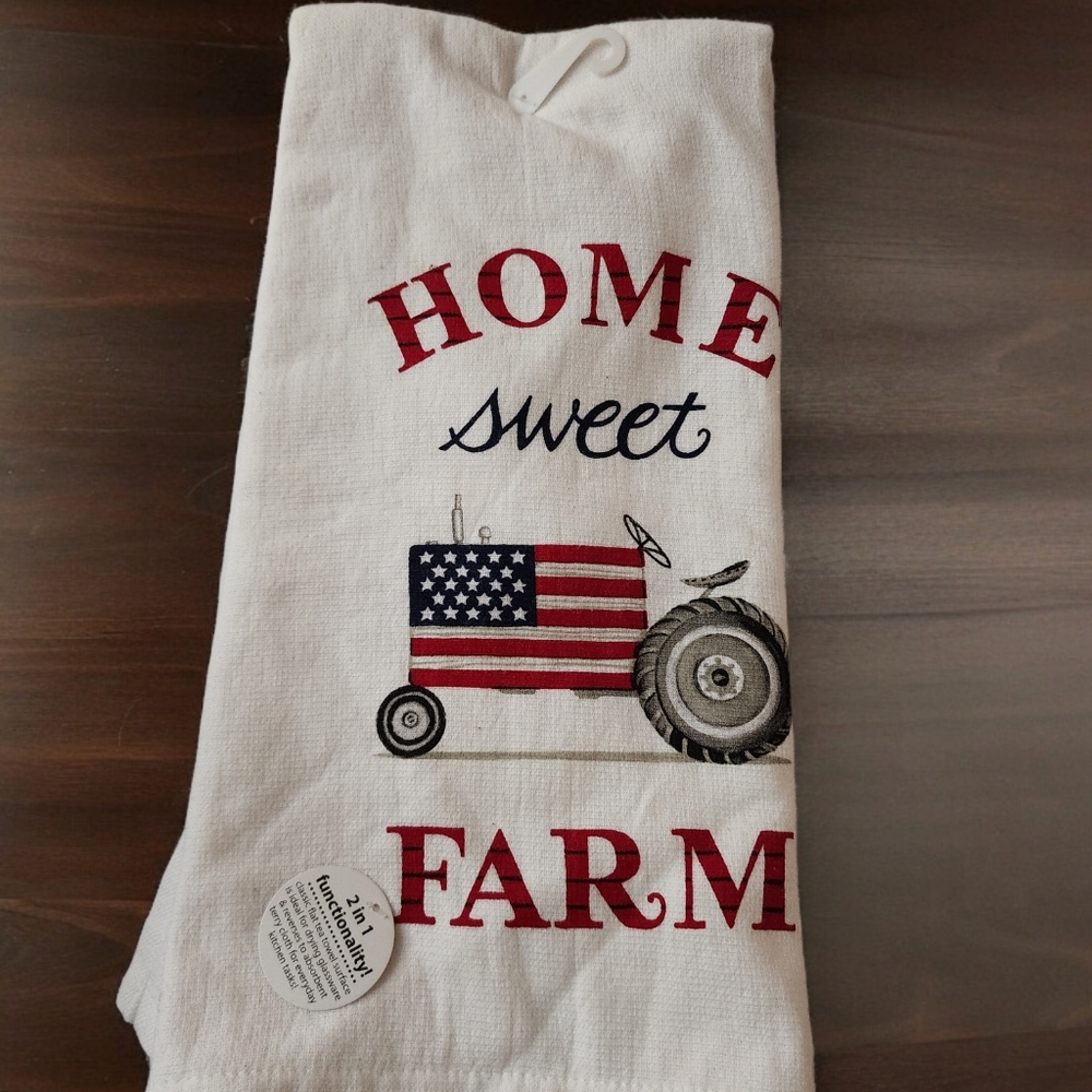 Patortic 2 in 1 kitchen Towel Red White Blue Flag Tractor Kay Dee.. Dual purpose